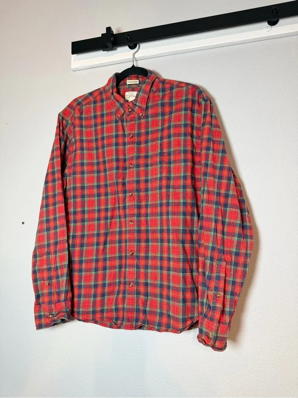 J. Crew Men's Red Plaid Button Down Flannel Shirt Size XL Slim Untucked